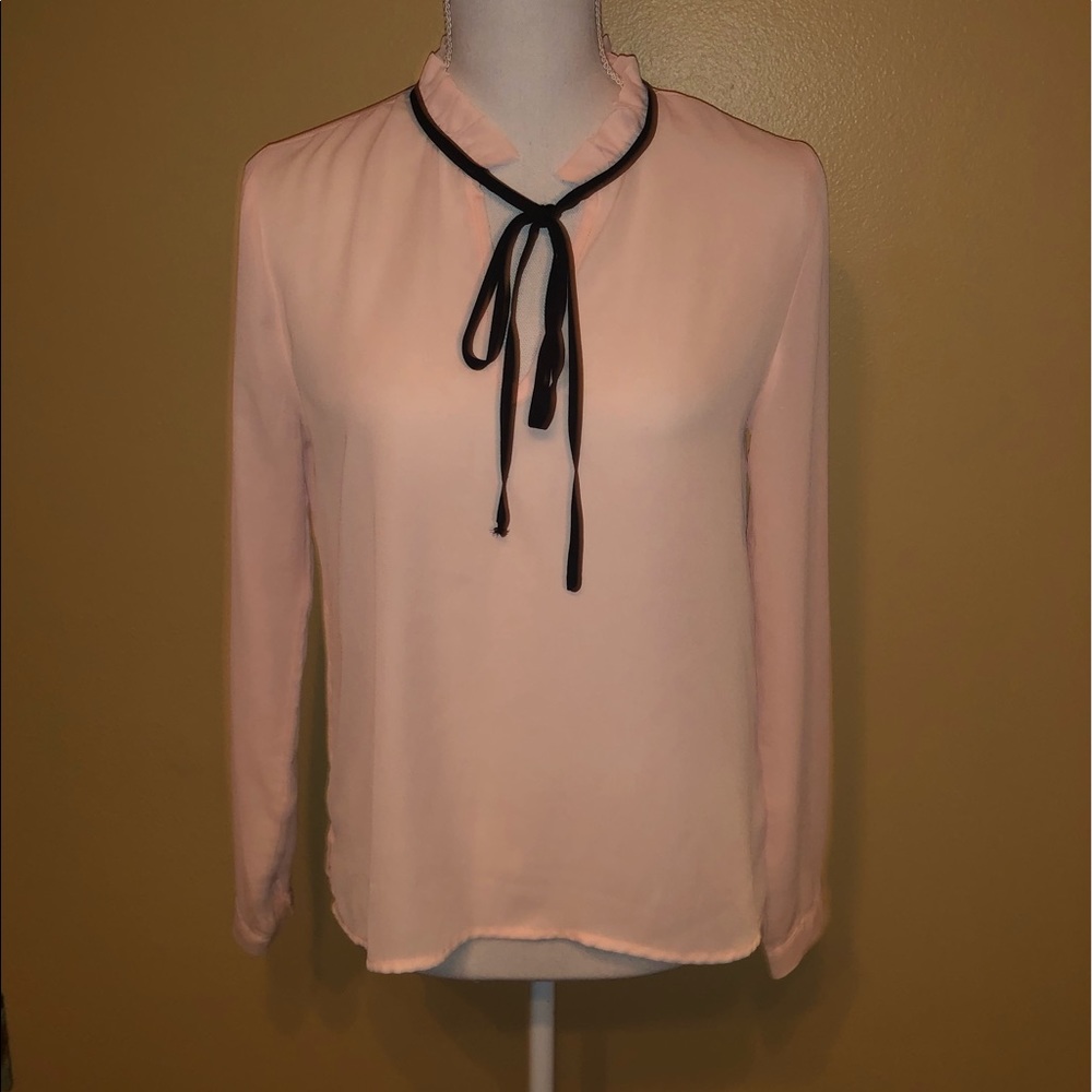 Lulu’s sheer peach ruffle tie blouse. Size small